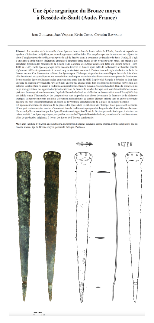 19-2024, tome 121, 4, p 693-718 - Guilaine J., Vaquer J., Costa K., Raynaud C. (2024)  Une pe argarique du Bronze moyen  Bessde-de-Sault (Aude, France)